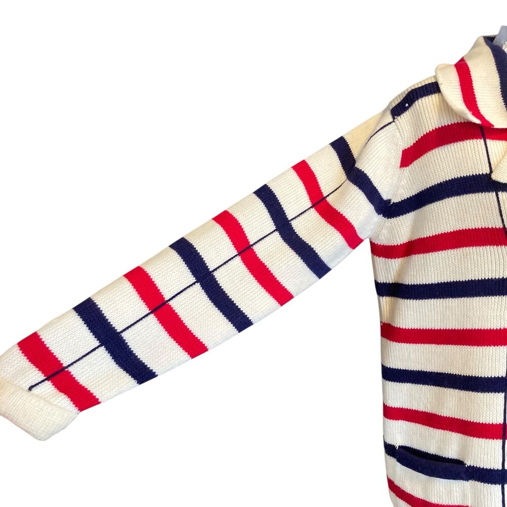 Vintage White Stripe Double Breasted Sweater Jacket Size Medium 50s Nautical - Picture 11 of 16